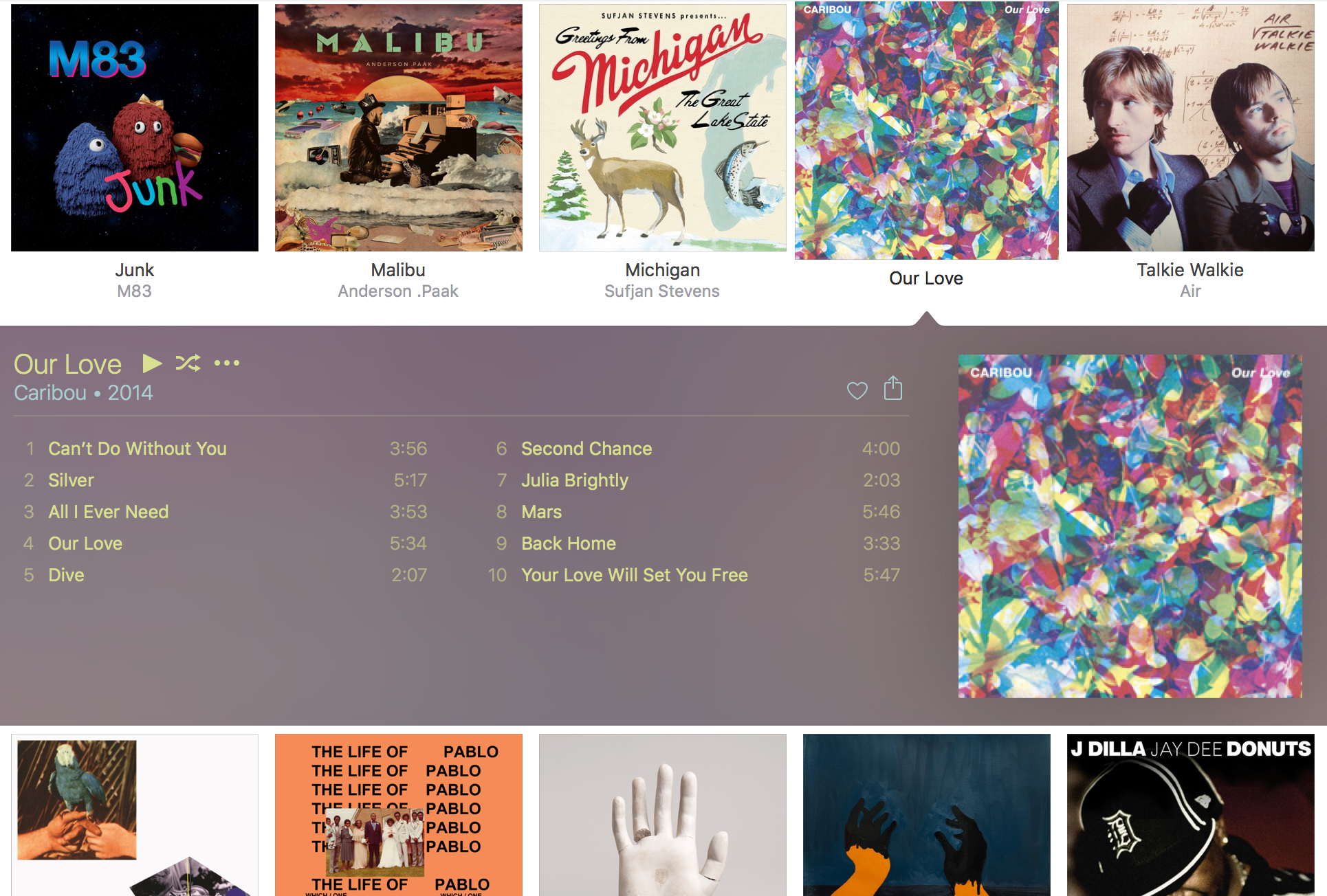 iTunes automatic color-matching for albums looks nice